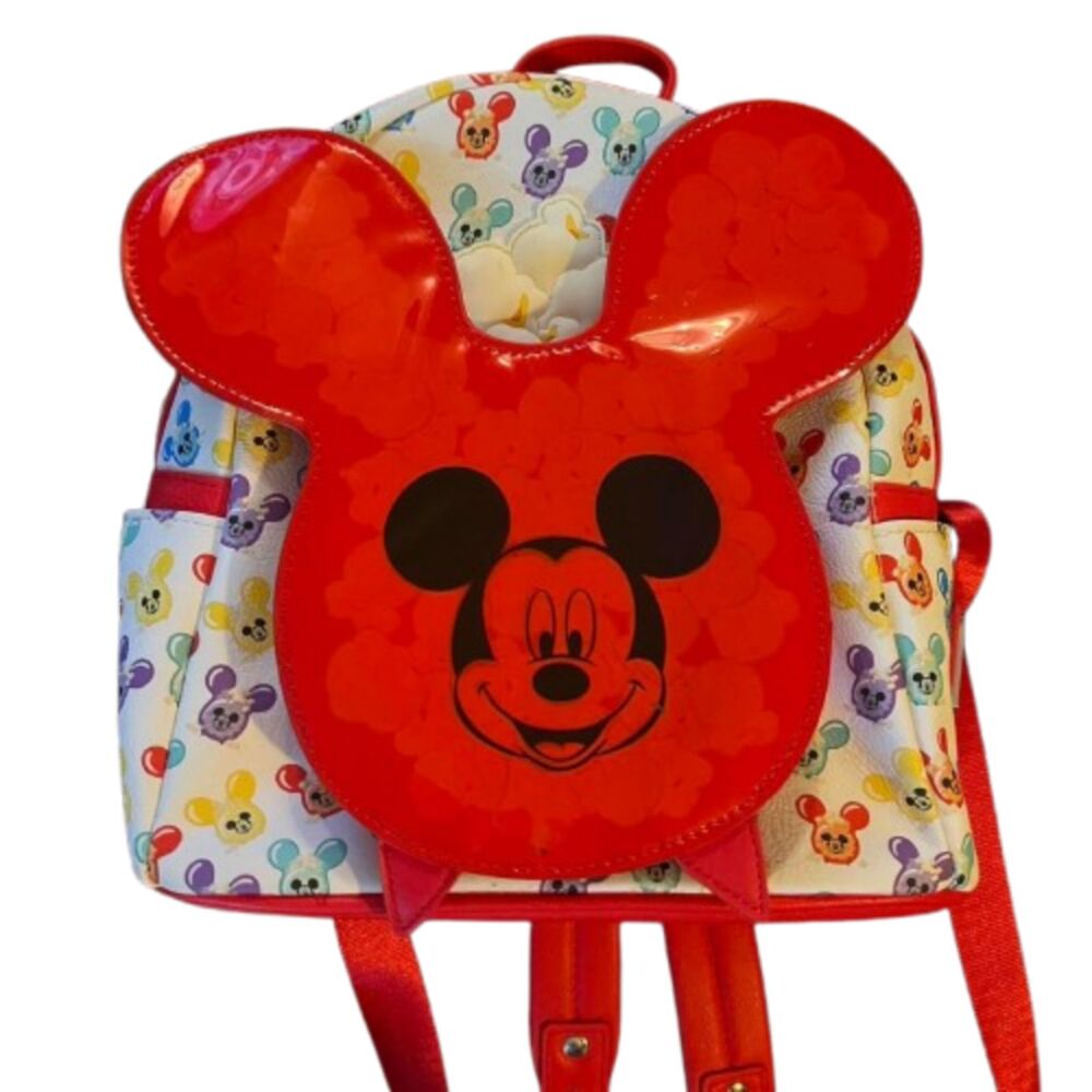 Disney Mickey Mouse Rainbow Icon All-Over Print Patent Red Pocket Mini Backpack